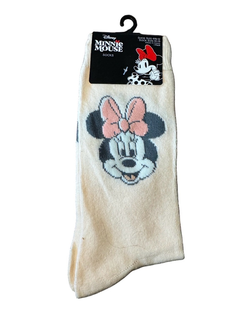 Disney Minnie Mouse socks Cream Socks with Pink Bow
